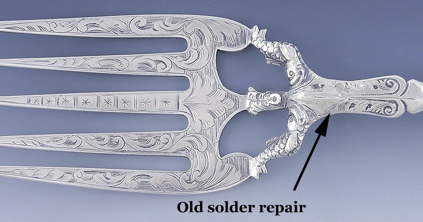 Large Antique 1835-1875 American Coin Silver Fish Serving Fork Knife/Slice Set