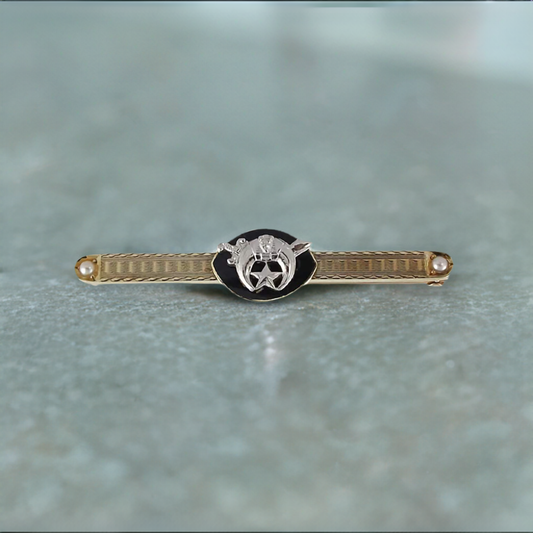 Antique Masonic Shriners 14k Gold Enameled Seed Pearl Bar Pin Early 1900s