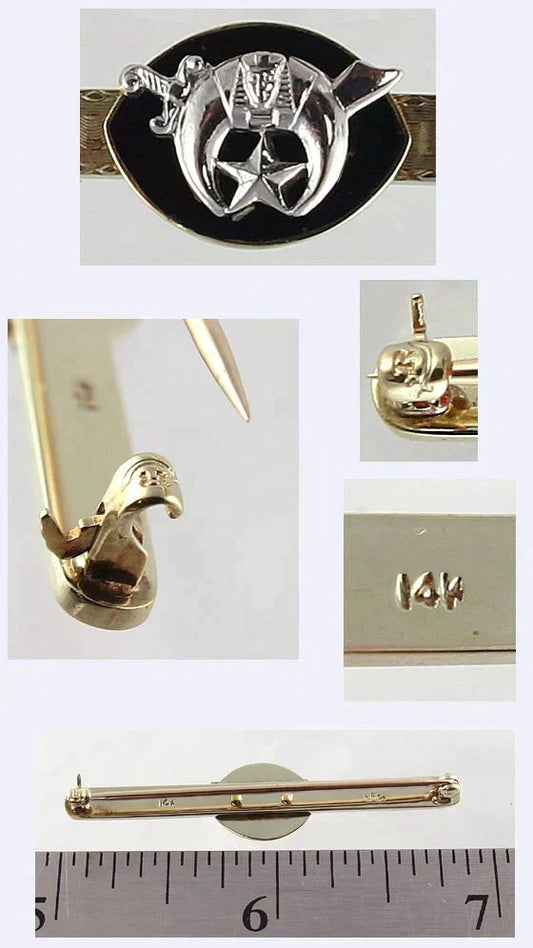 Antique Masonic Shriners 14k Gold Enameled Seed Pearl Bar Pin Early 1900s