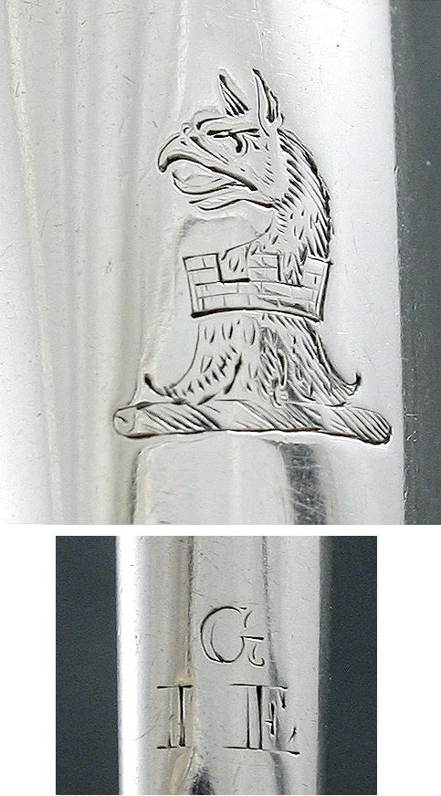 Antique 1734 English Sterling Silver Griffin Crest Double Marrow Scoop