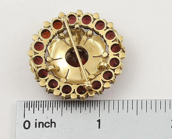 Vintage c1945 Art Moderne 14k Gold Garnet Floral Brooch Pin