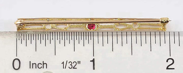 Antique American 10K Yellow Gold Ruby Openwork Bar Pin