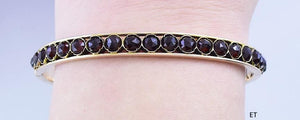 Lovely Victorian Bohemian Garnet & 10k Gold Bangle Bracelet