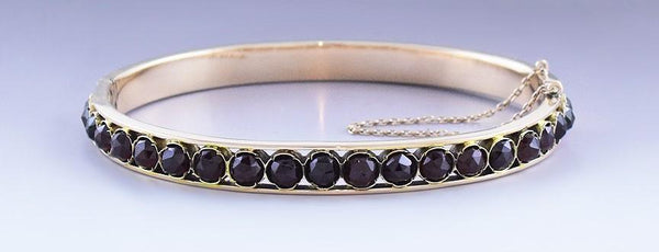 Lovely Victorian Bohemian Garnet & 10k Gold Bangle Bracelet