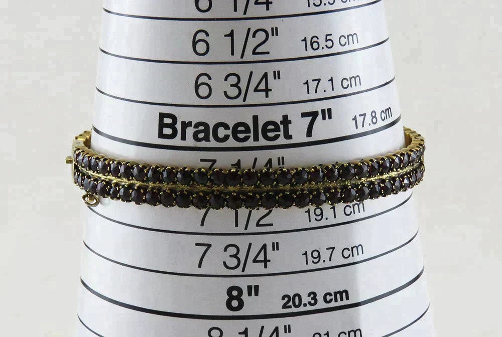 Antique Austrian 900 Gold Wash Silver & Natural Garnet Gemstone Bangle Bracelet
