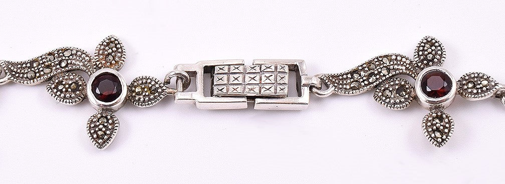 Fabulous Sterling Silver Necklace from Thailand w/ Red Garnets and Marcasites