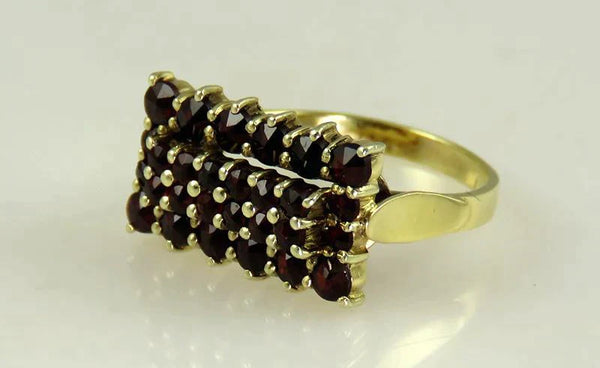 Unique Bohemian 14K Gold & 28 Natural Garnet Statement Ring