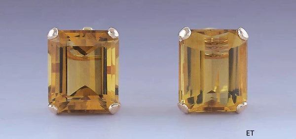 Fab Retro 18k Rose Gold Emerald-cut ~20ct Citrine Screwback Earrings