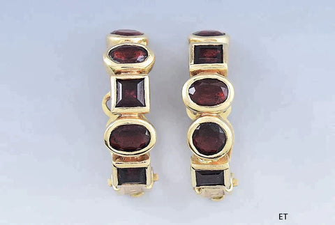 Fab Pair 14k Gold & Garnet Clipback Earrings