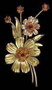 Large Vintage Retro 14k Yellow Rose Gold Citrine Floral Pin Brooch