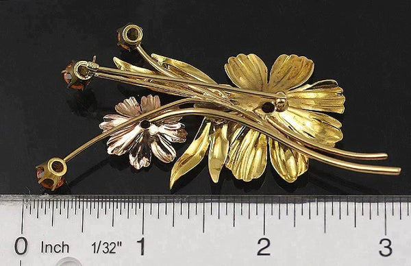 Large Vintage Retro 14k Yellow Rose Gold Citrine Floral Pin Brooch