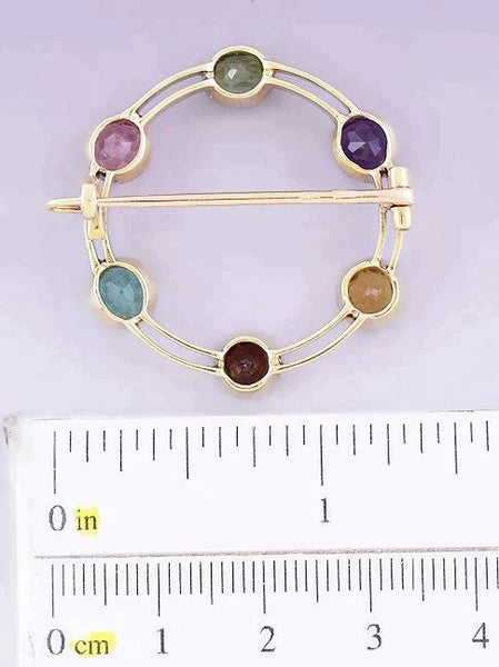 Eye-catching 18k Gold Amethyst Tourmaline Colorful Gemstone Pin / Brooch