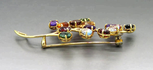 Fine Quality 18K Gold Natural Gemstone Flower Branch Brooch Pin by Stern