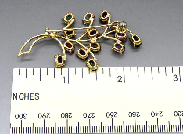 Fine Quality 18K Gold Natural Gemstone Flower Branch Brooch Pin by Stern