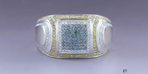 Striking 14k White Gold Blue Yellow White Diamond ~1.25ct Ring Band sz 10.5
