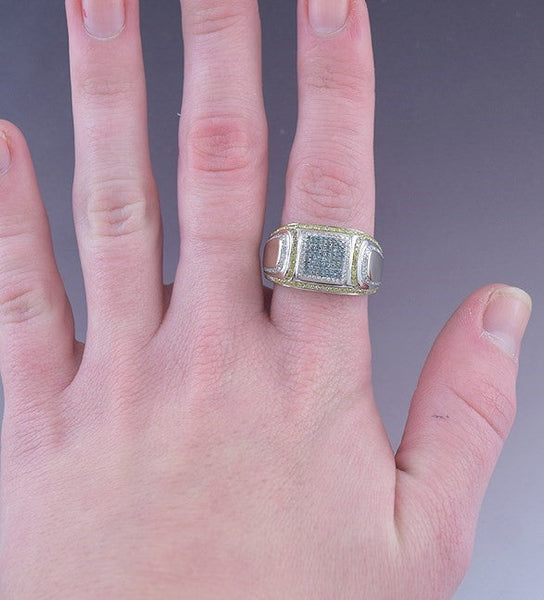 Striking 14k White Gold Blue Yellow White Diamond ~1.25ct Ring Band sz 10.5