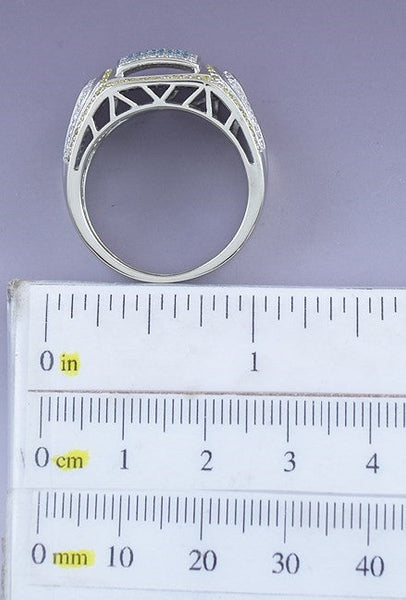 Striking 14k White Gold Blue Yellow White Diamond ~1.25ct Ring Band sz 10.5
