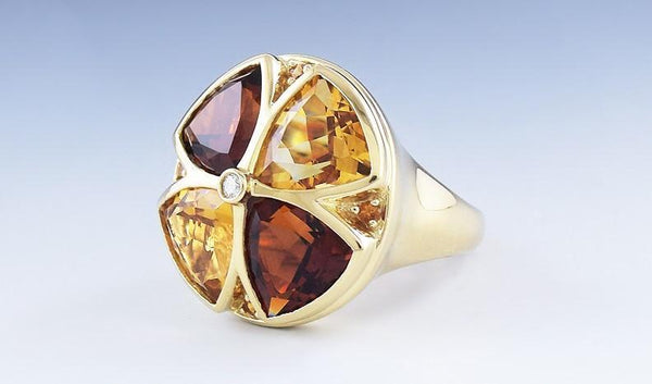 Vibrant 14k Yellow Gold Citrine & Diamond Statement Ring sz 7