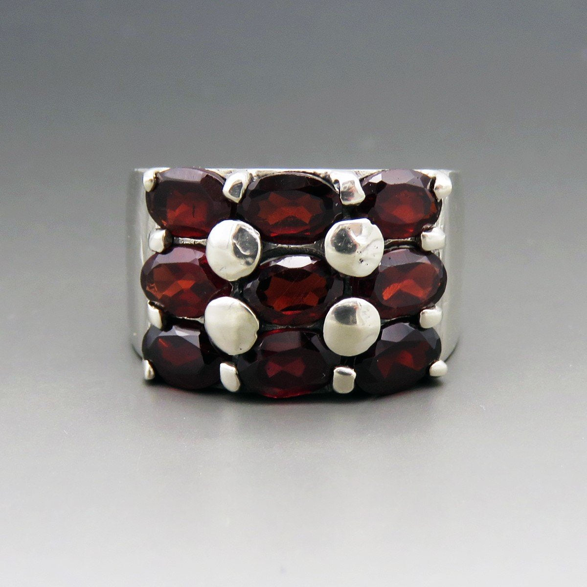 Pretty and Large 9 Garnet Sterling Silver Ring nice color