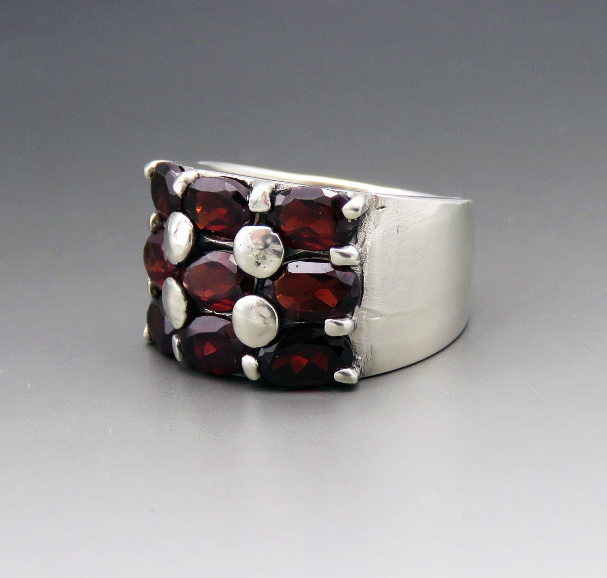 Pretty and Large 9 Garnet Sterling Silver Ring nice color