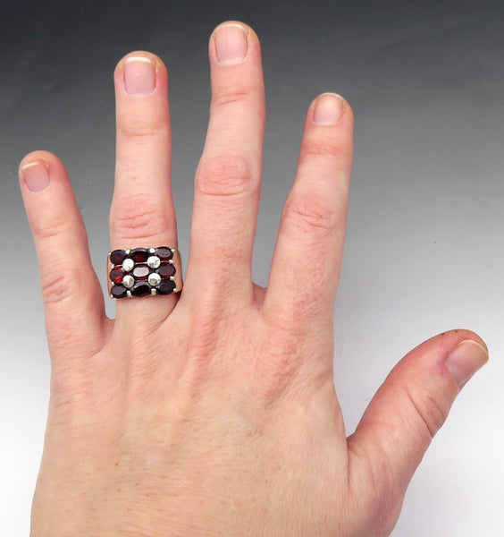 Pretty and Large 9 Garnet Sterling Silver Ring nice color