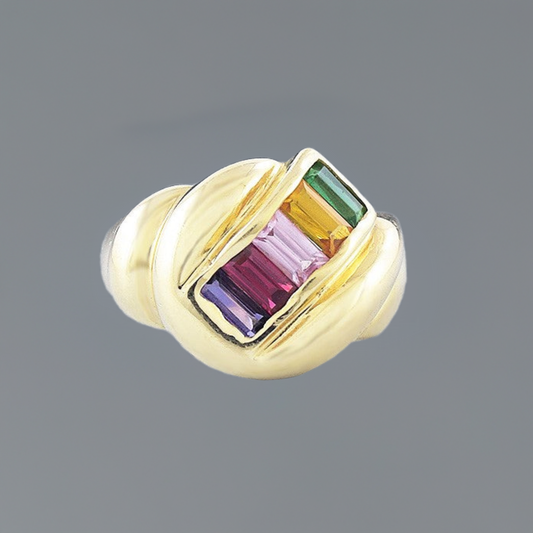 Chic 14k Yellow Gold & Colorful Multi Gemstone Ring