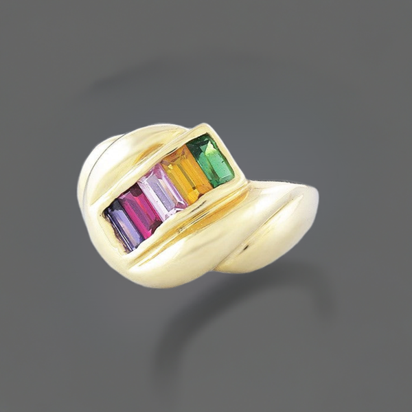 Chic 14k Yellow Gold & Colorful Multi Gemstone Ring
