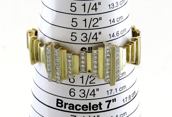 Retro Geometric Style 14K Yellow Gold Natural Diamond Thick Bangle Bracelet