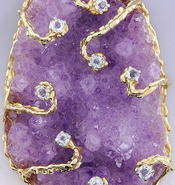 Stunning 14k Gold Amethyst Geode & Aquamarine Naturalistic Pendant