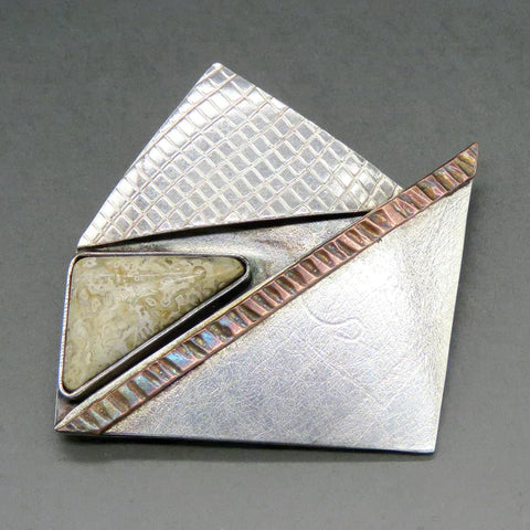 Handcrafted Sussy-Rose Shields Sterling Silver Copper Stone Brooch Pin