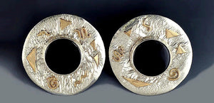 Wonderful Pair of Gold Silver and Onyx Pierced Earrings by David Epstein VT