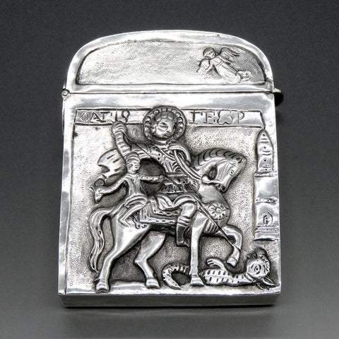 Antique Hanau Germany Silver Saint George Dragon Angels Cigarette Case