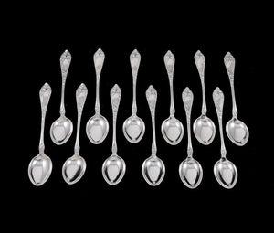 12 Antique Norwegian 830S Silver Marthinsen ØPPHOYET Open Rose Demitasse Spoons