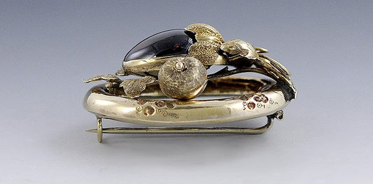 Victorian c1850 14k Gold Garnet Openwork Fruit Form Brooch/Pin