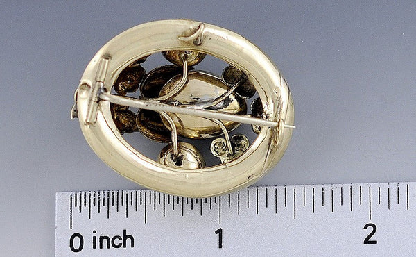 Victorian c1850 14k Gold Garnet Openwork Fruit Form Brooch/Pin