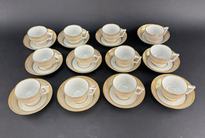 Excellent Set 12 c1790-1820 English Porcelain White Gold Teacups and Saucers