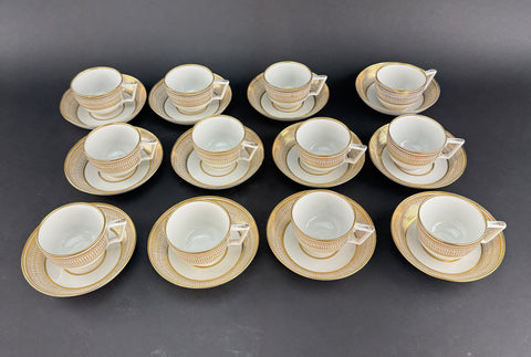 Excellent Set 12 c1790-1820 English Porcelain White Gold Teacups and Saucers