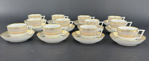 Excellent Set 12 c1790-1820 English Porcelain White Gold Teacups and Saucers