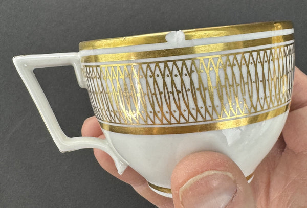 Excellent Set 12 c1790-1820 English Porcelain White Gold Teacups and Saucers