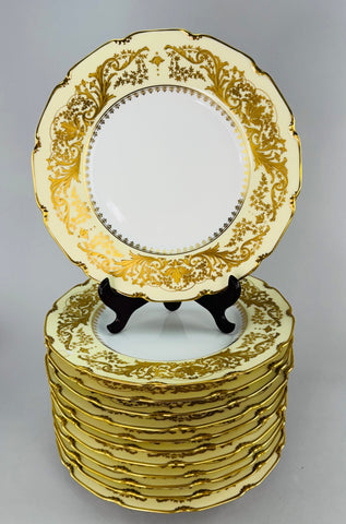Ornate Set 12 c1910 Limoges French Gilt Dinner Plates Delinieres/Bernardaud