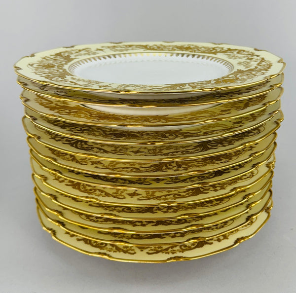 Ornate Set 12 c1910 Limoges French Gilt Dinner Plates Delinieres/Bernardaud