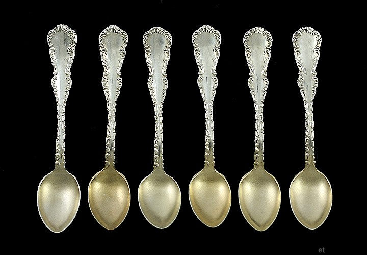 6 Roden Bros Louis XV Pattern Sterling Demitasse Spoons