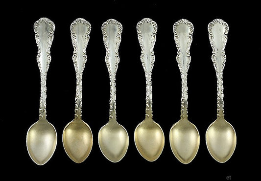 6 Roden Bros Louis XV Pattern Sterling Demitasse Spoons