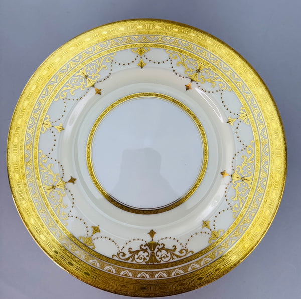 Ornate Set 12 Antique Minton Gold Gilt Cream White 9" Luncheon Salad Plates