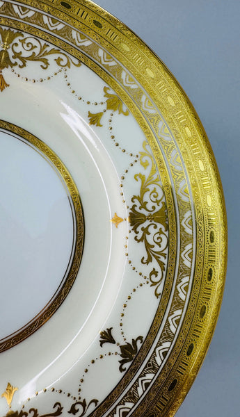 Ornate Set 12 Antique Minton Gold Gilt Cream White 9" Luncheon Salad Plates