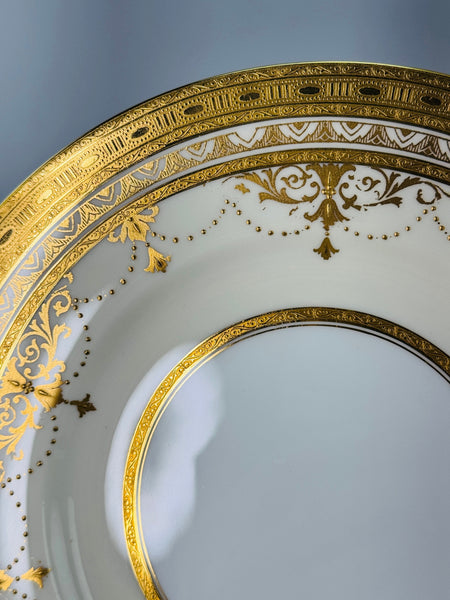 Ornate Set 12 Antique Minton Gold Gilt Cream White 9" Luncheon Salad Plates