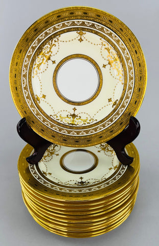 Stunning Set 12 Antique Minton Gold Gilt Cream White Bread Butter Plates