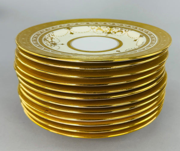 Stunning Set 12 Antique Minton Gold Gilt Cream White Bread Butter Plates