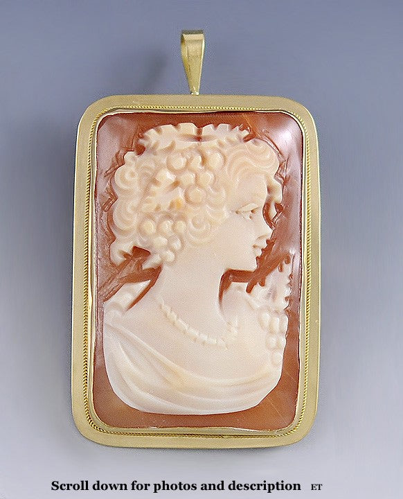 Very Fine Quality Italian 18k Gold Hand Carved Cameo Brooch Pin Pendant