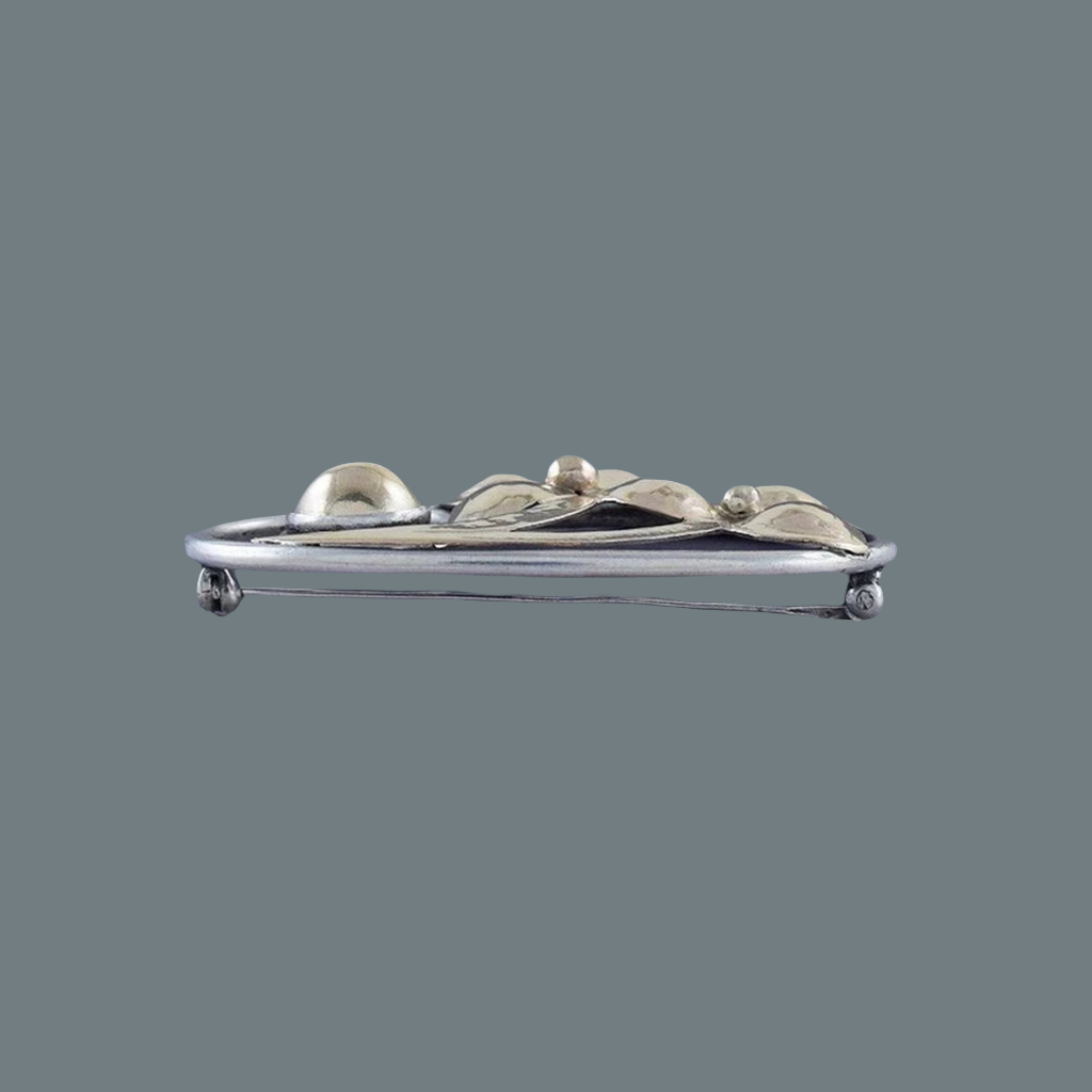 Georg Jensen 14k Yellow Gold and Sterling Silver Handwrought Flower Pin Brooch